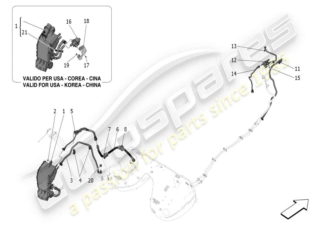 maserati grecale modena (2023) kraftstoffdampf-rückführungssystem teilediagramm
