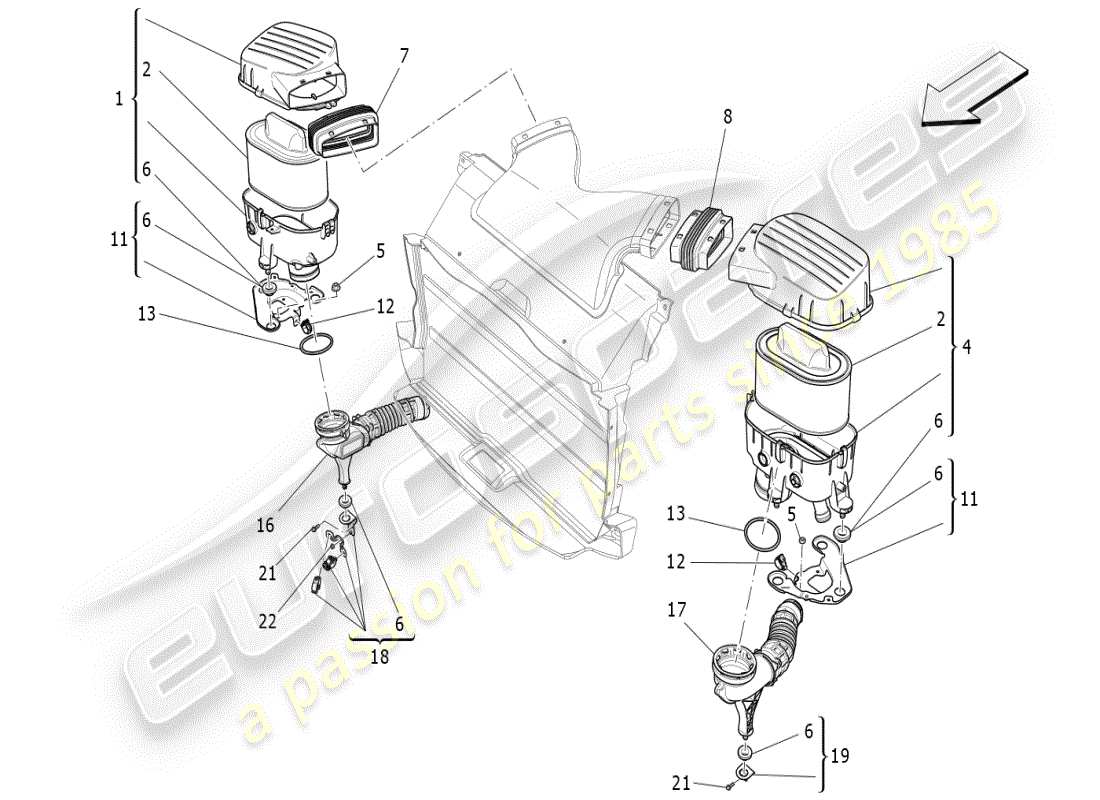 maserati ghibli (2021) luftfilter, lufteinlass und kanäle teilediagramm