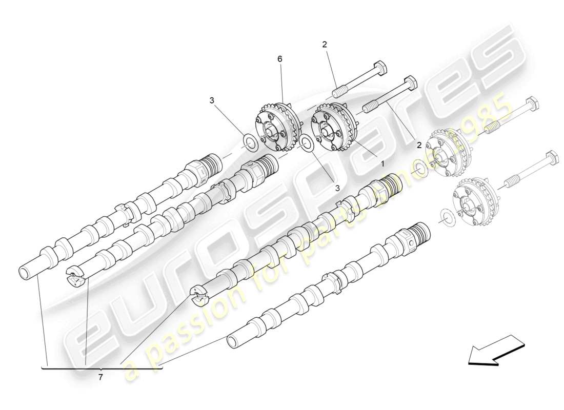 maserati levante gts (2020) rh zylinderkopf nockenwellen ersatzteildiagramm