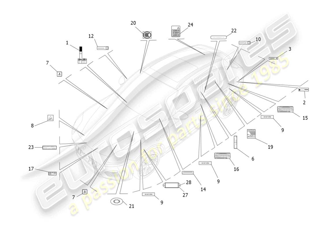 maserati grecale trofeo (2023) aufkleber und etiketten ersatzteildiagramm