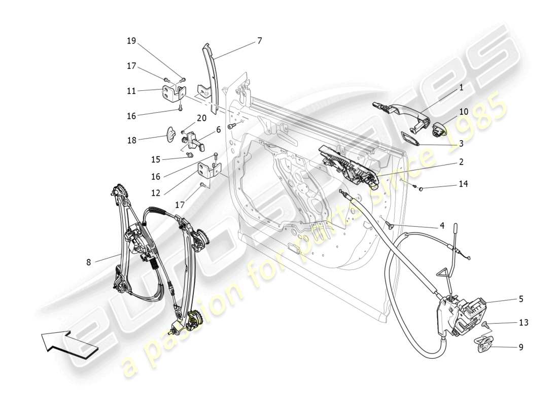 maserati levante (2017) vordere türen: mechanismen teilediagramm