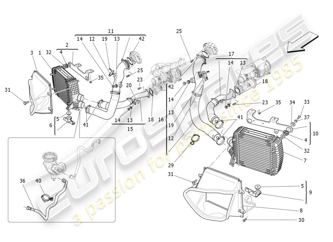 maserati levante trofeo (2020) ladeluftkühlersystem - teilediagramm