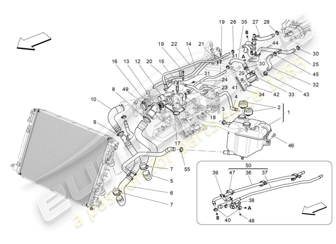 maserati quattroporte (2018) kühlsystem: nähre und leitungen ersatzteildiagramm