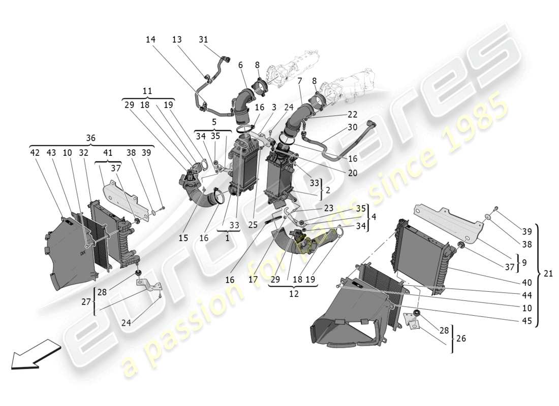 maserati grecale trofeo (2023) ladeluftkühlersystem - teilediagramm
