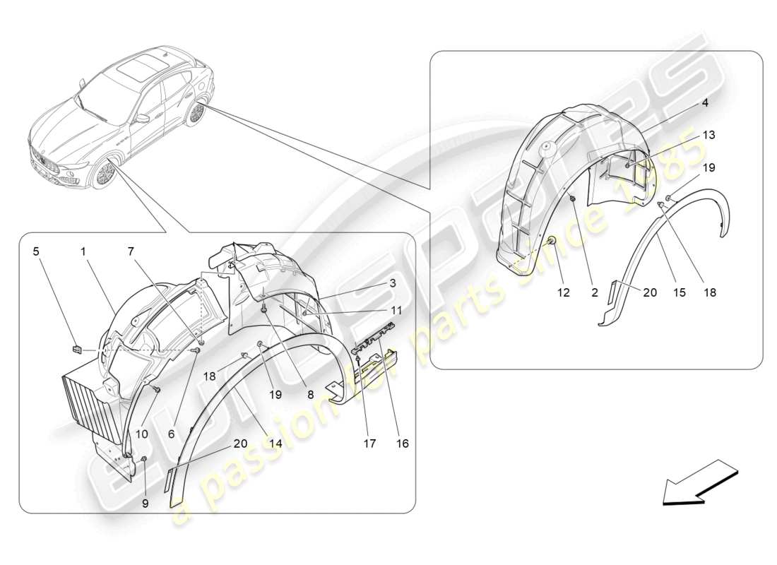 maserati levante (2020) radhaus und deckel ersatzteildiagramm