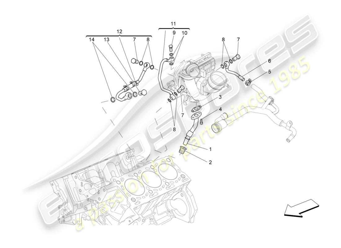 maserati levante (2017) turboladersystem: schmierung und kühlung teilediagramm