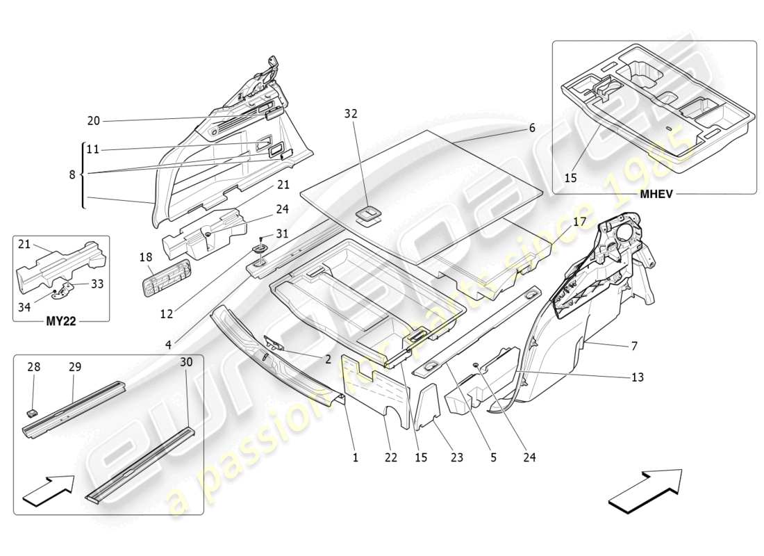 maserati levante gts (2020) gepäckraummatten ersatzteildiagramm