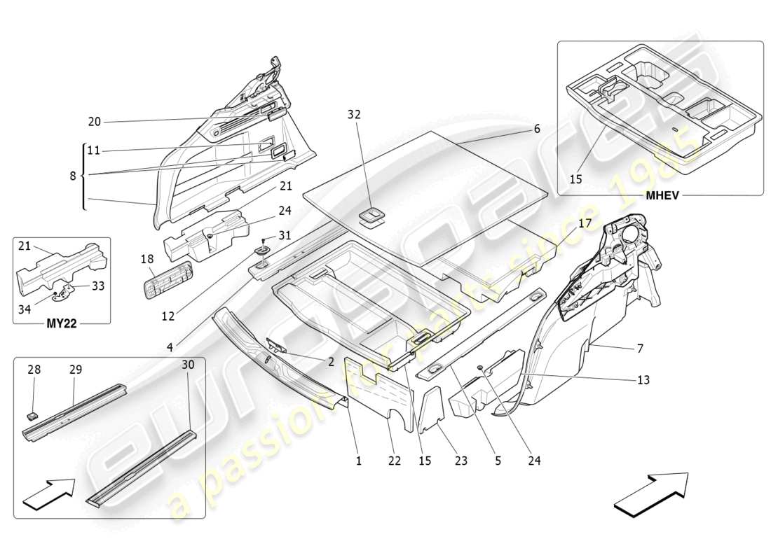 maserati levante (2017) gepäckraummatten ersatzteildiagramm