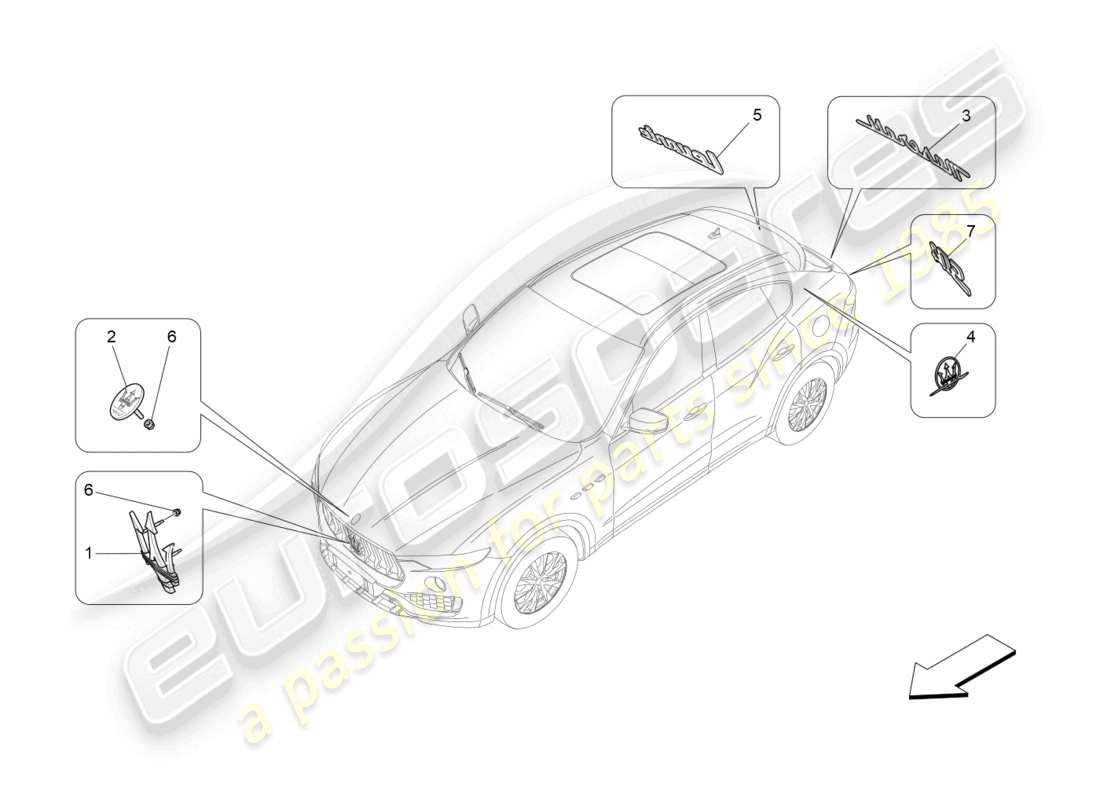 maserati levante (2017) verzierungen, marken und symbole teilediagramm