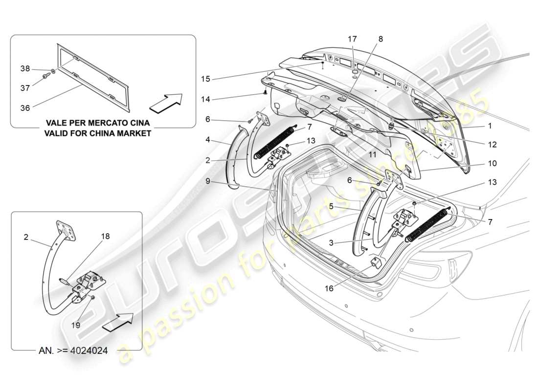 maserati quattroporte (2018) hintere klappe - teilediagramm