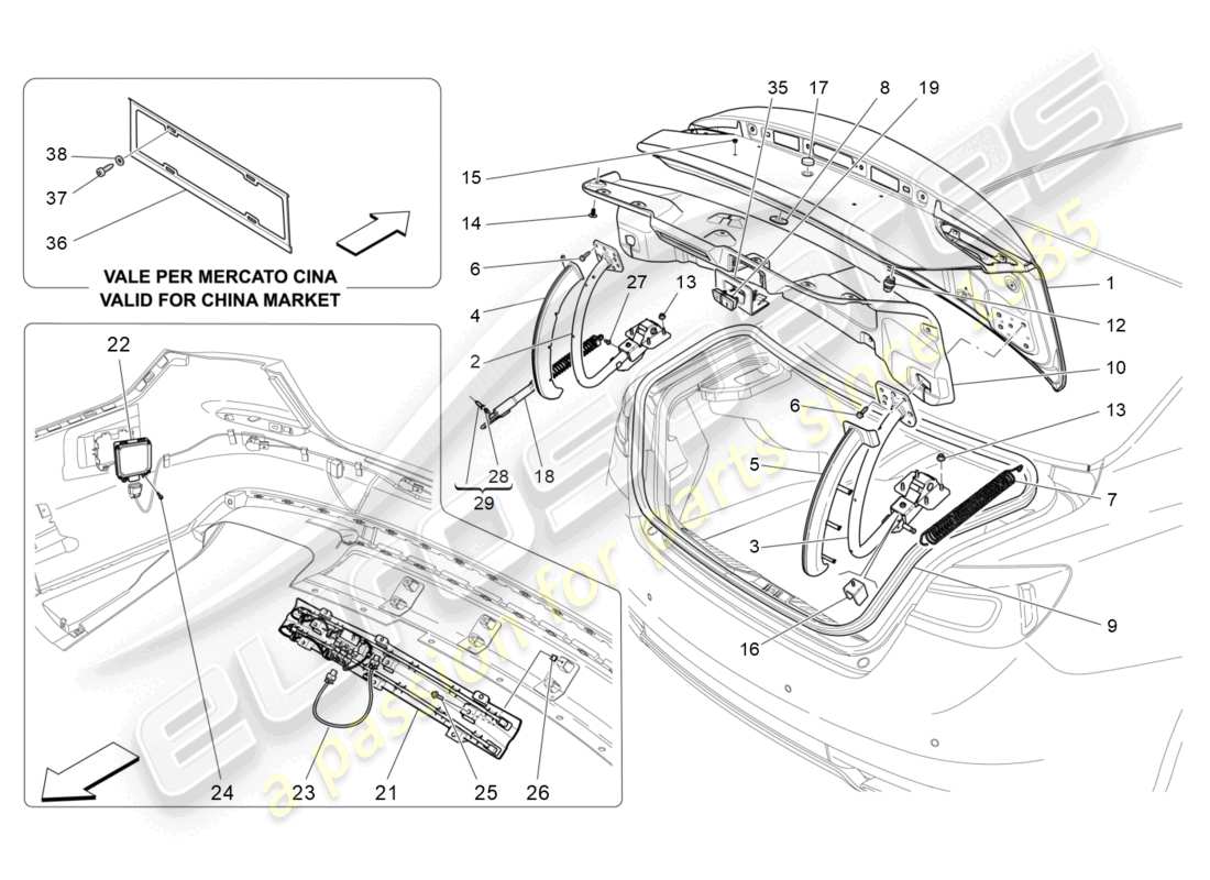 maserati quattroporte (2018) hintere klappe - teilediagramm