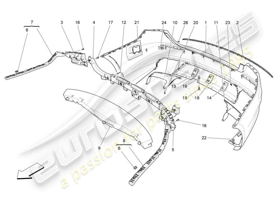 maserati quattroporte (2018) hintere stoßstange teilediagramm
