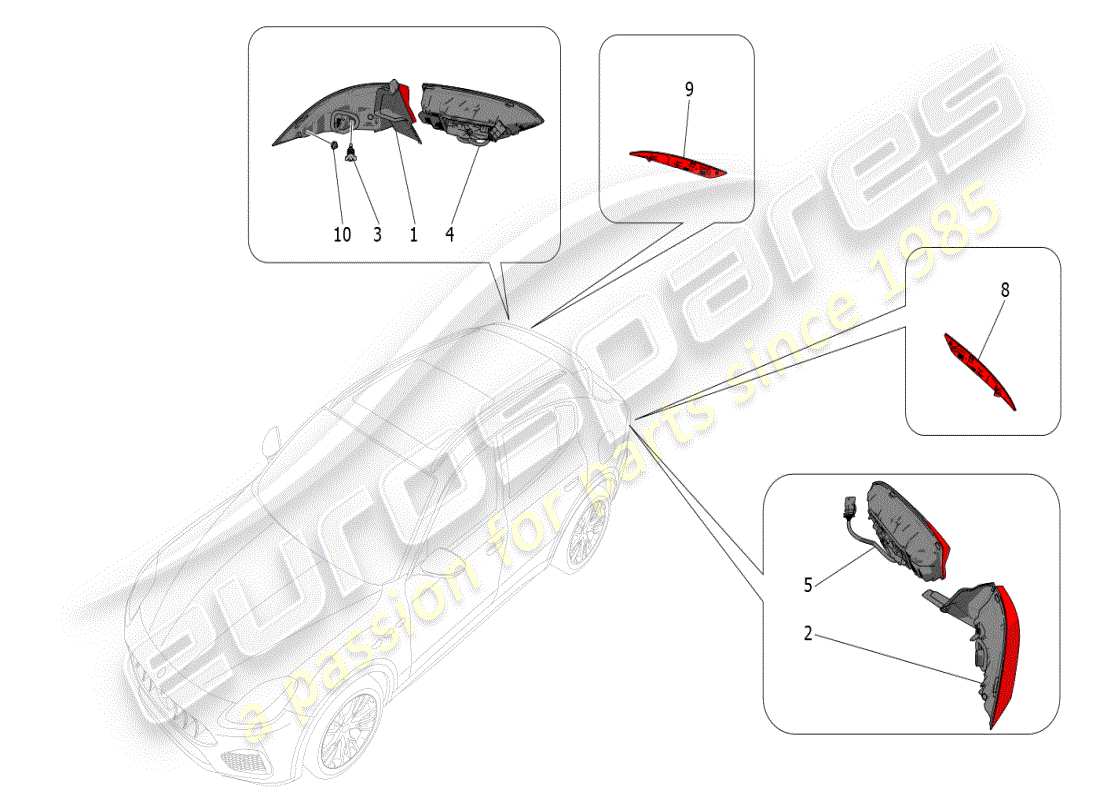 maserati grecale modena (2023) rücklichtkombinationen ersatzteildiagramm
