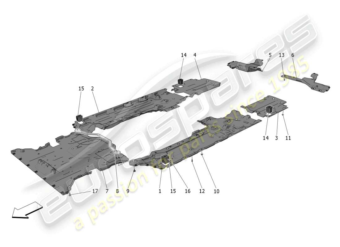 maserati grecale trofeo (2023) unterboden- und unterflurschutz teilediagramm