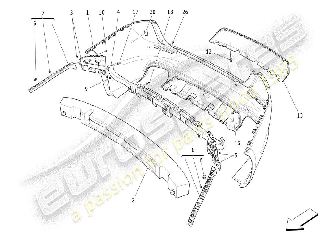 maserati ghibli (2021) hintere stoßstange teilediagramm