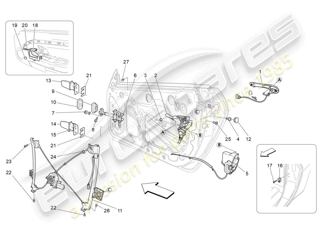 maserati granturismo mc stradale (2012) vordere türen: mechanismen teilediagramm