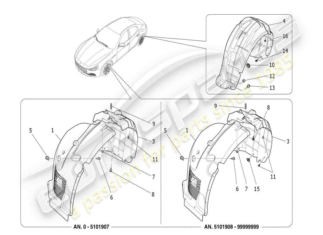 maserati ghibli (2021) radhaus und deckel ersatzteildiagramm