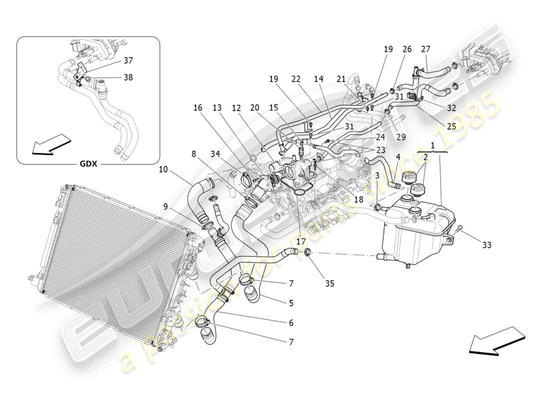 maserati levante trofeo (2020) kühlsystem: nähre und leitungen ersatzteildiagramm