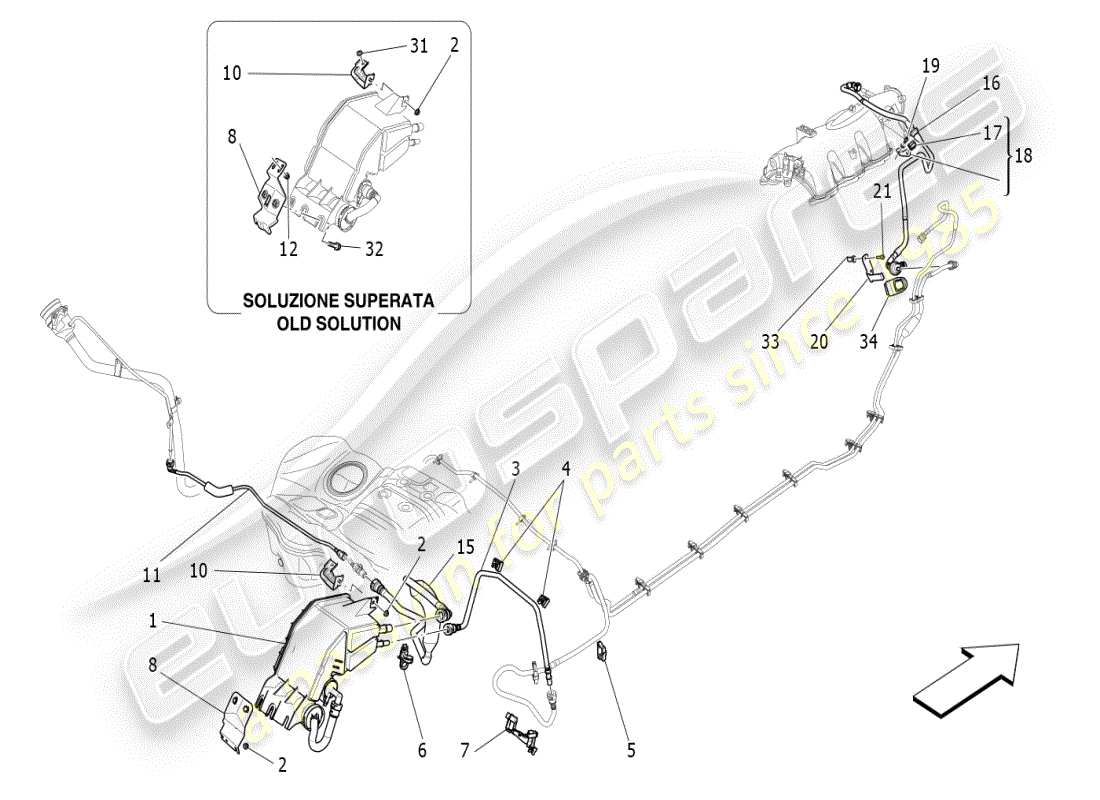 maserati ghibli (2021) kraftstoffdampf-rückführungssystem teilediagramm