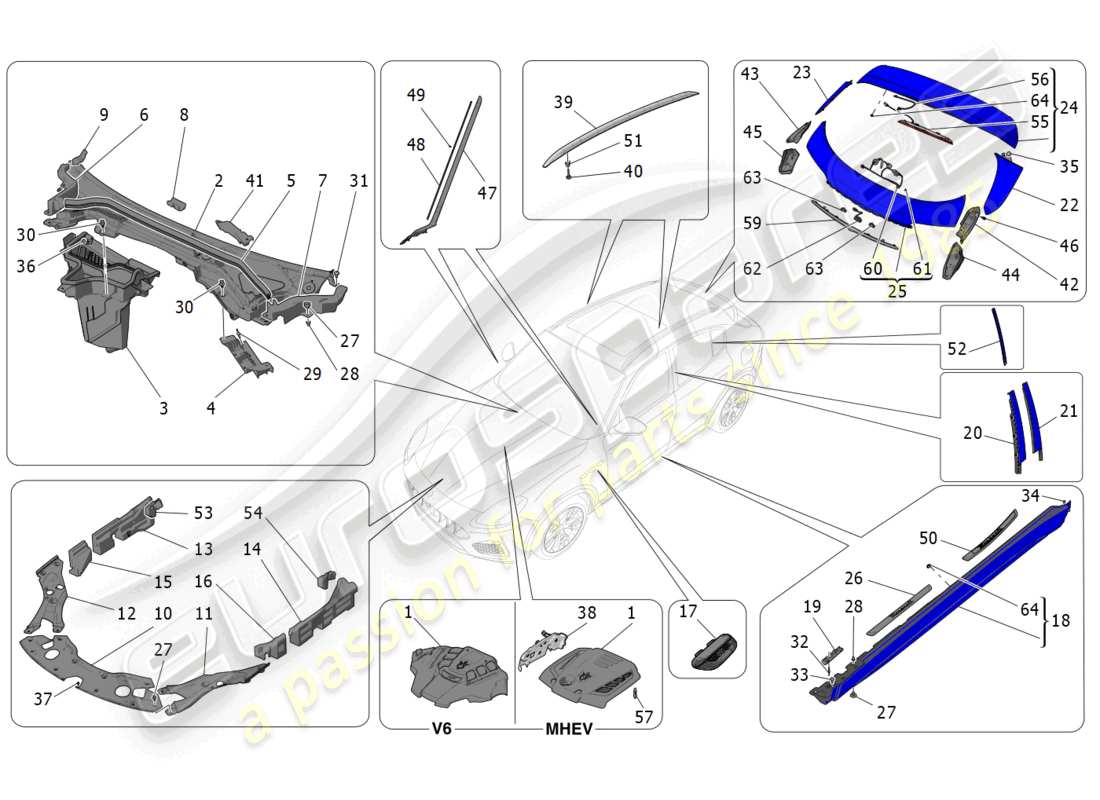 maserati grecale trofeo (2023) schilde, verkleidungen und abdeckplatten ersatzteildiagramm