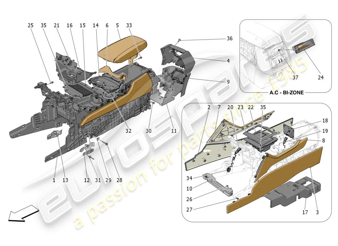 maserati grecale trofeo (2023) zubehörkonsole und mittelkonsole teilediagramm