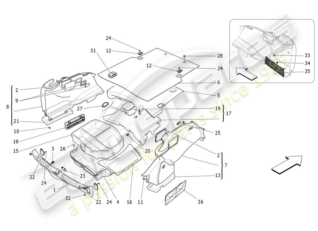 maserati ghibli fragment (2022) gepäckraummatten teilediagramm