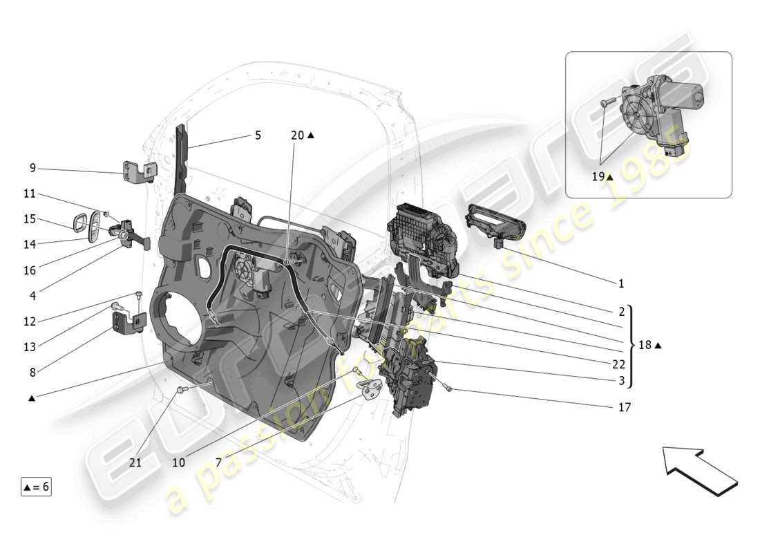 maserati grecale trofeo (2023) vordere türen: mechanismen teilediagramm