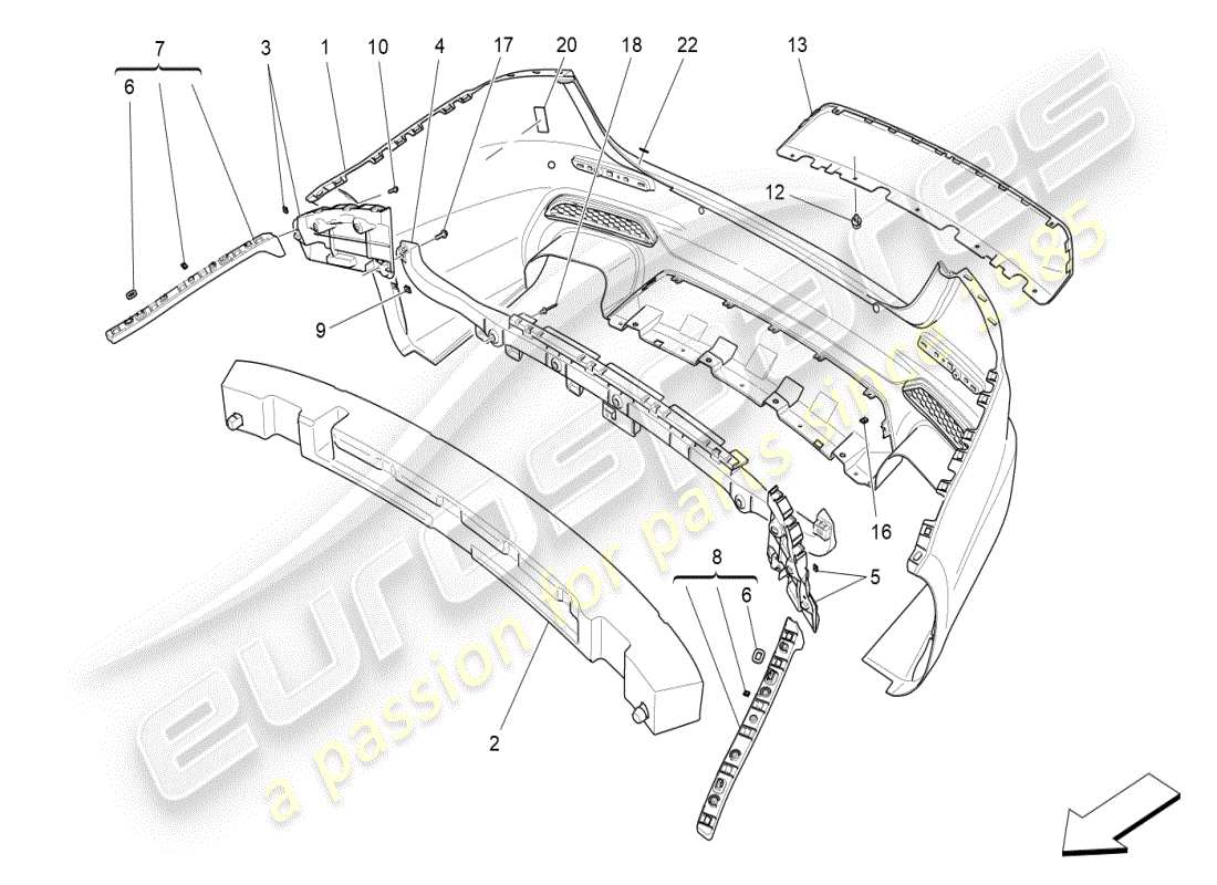 maserati ghibli (2021) hintere stoßstange teilediagramm