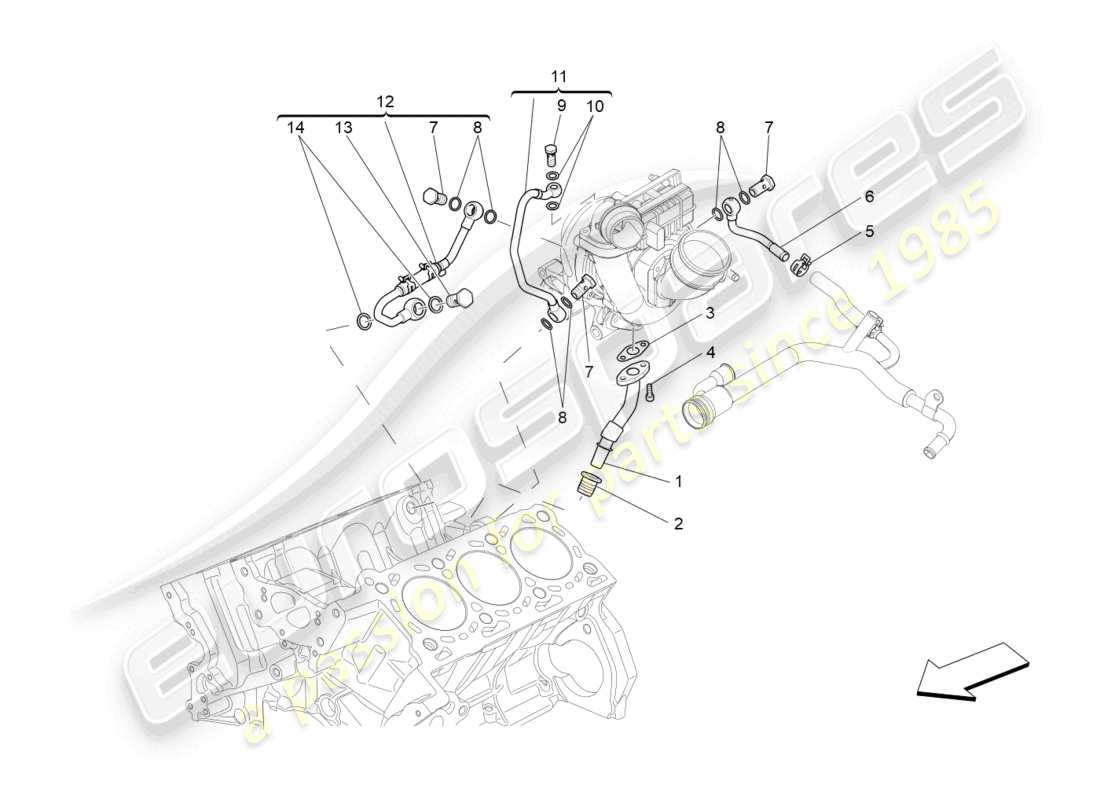 maserati levante (2018) turboladersystem: schmierung und kühlung teilediagramm