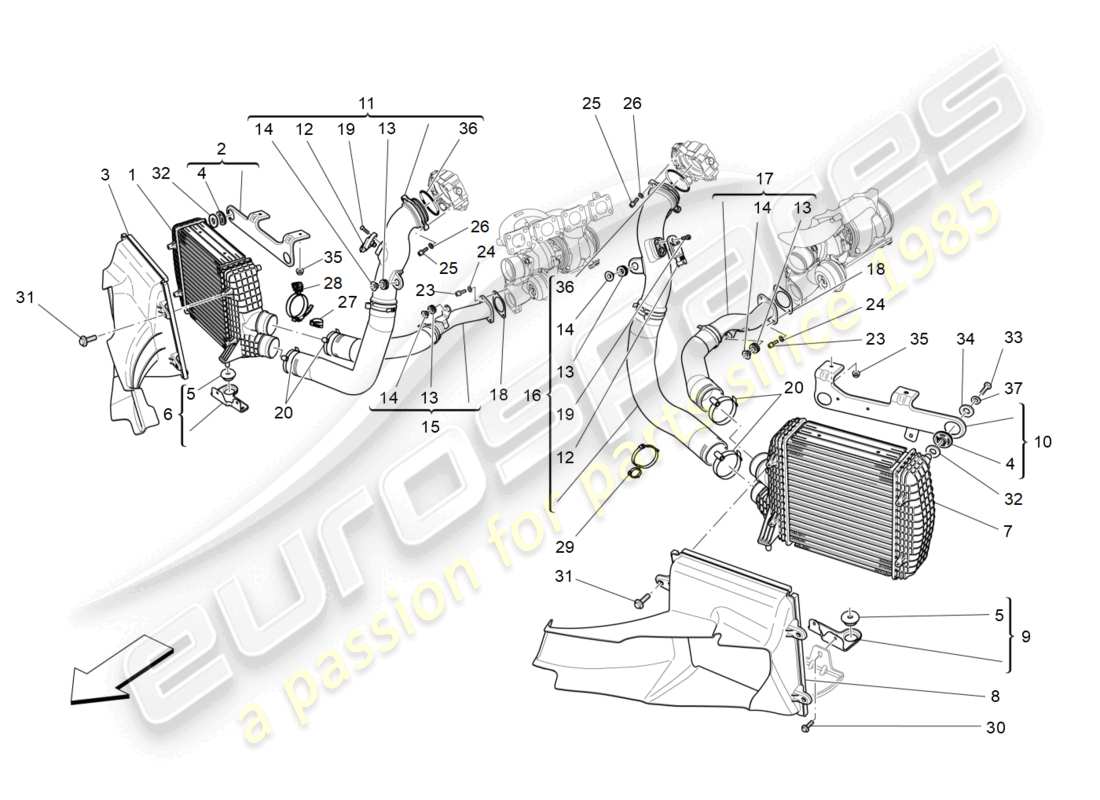 maserati quattroporte (2018) ladeluftkühlersystem - teilediagramm