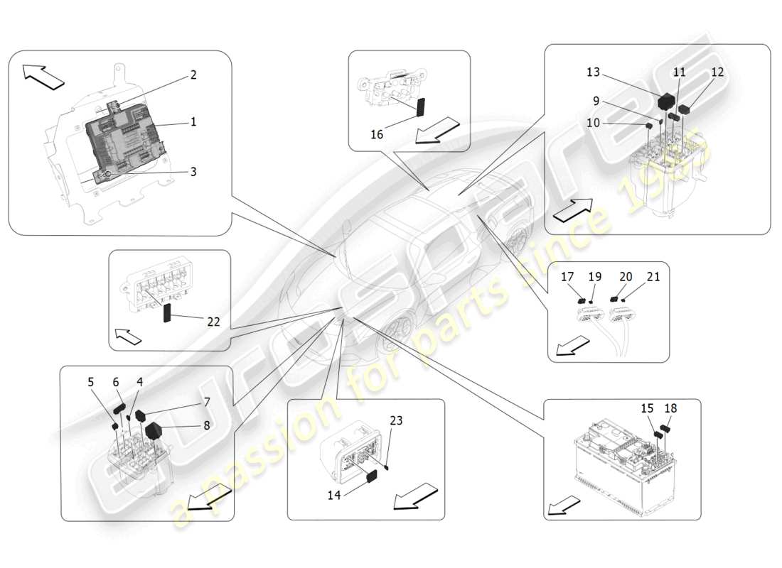 maserati mc20 cielo (2023) relais, sicherungen und kästen teilediagramm