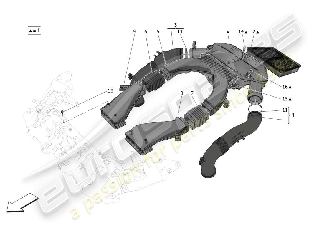 maserati grecale trofeo (2023) luftfilter, lufteinlass und kanäle teilediagramm