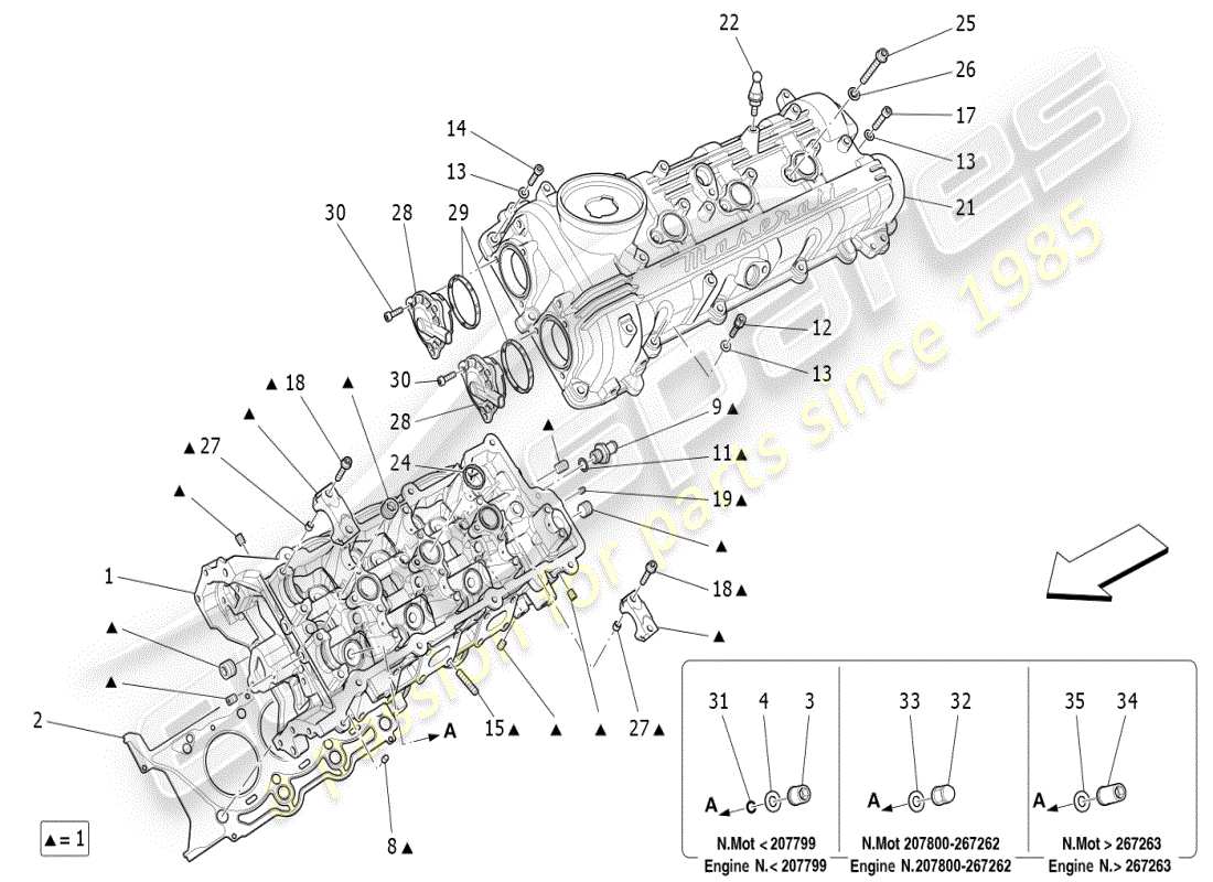 maserati ghibli (2021) teilediagramm für linken zylinderkopf