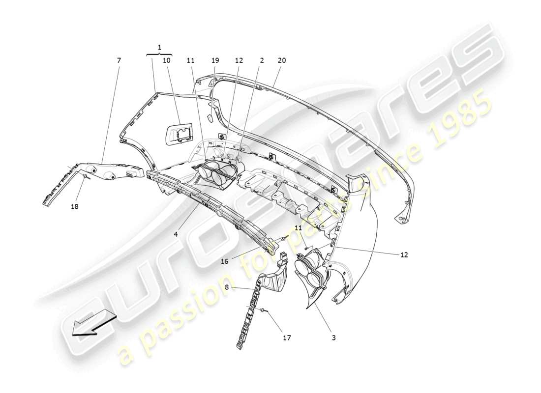 maserati levante trofeo (2020) hintere stoßstange teilediagramm