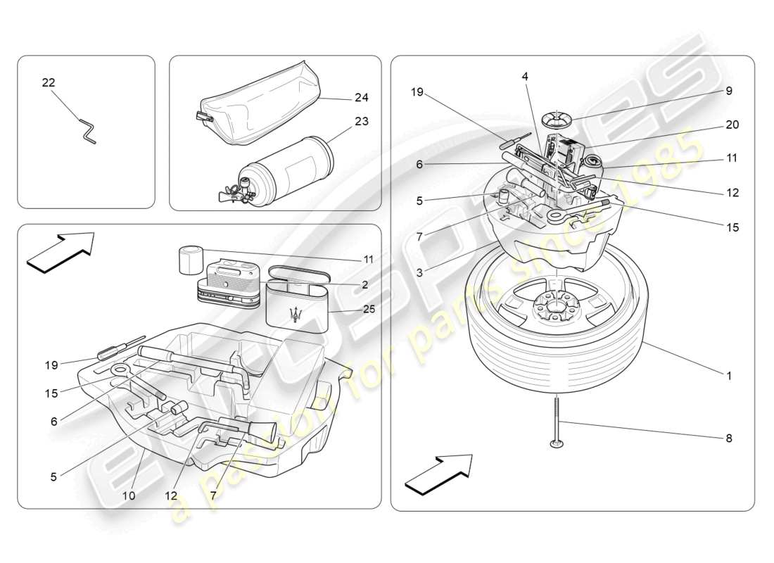maserati ghibli (2017) standardmässig mitgeliefertes teilediagramm