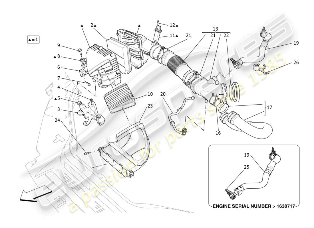 maserati levante gt (2022) luftfilter, lufteinlass und kanäle teilediagramm