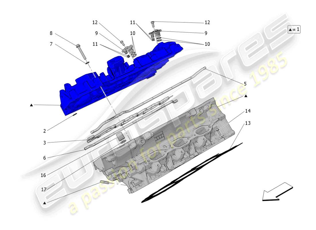 maserati grecale trofeo (2023) teilediagramm für rechten zylinderkopf