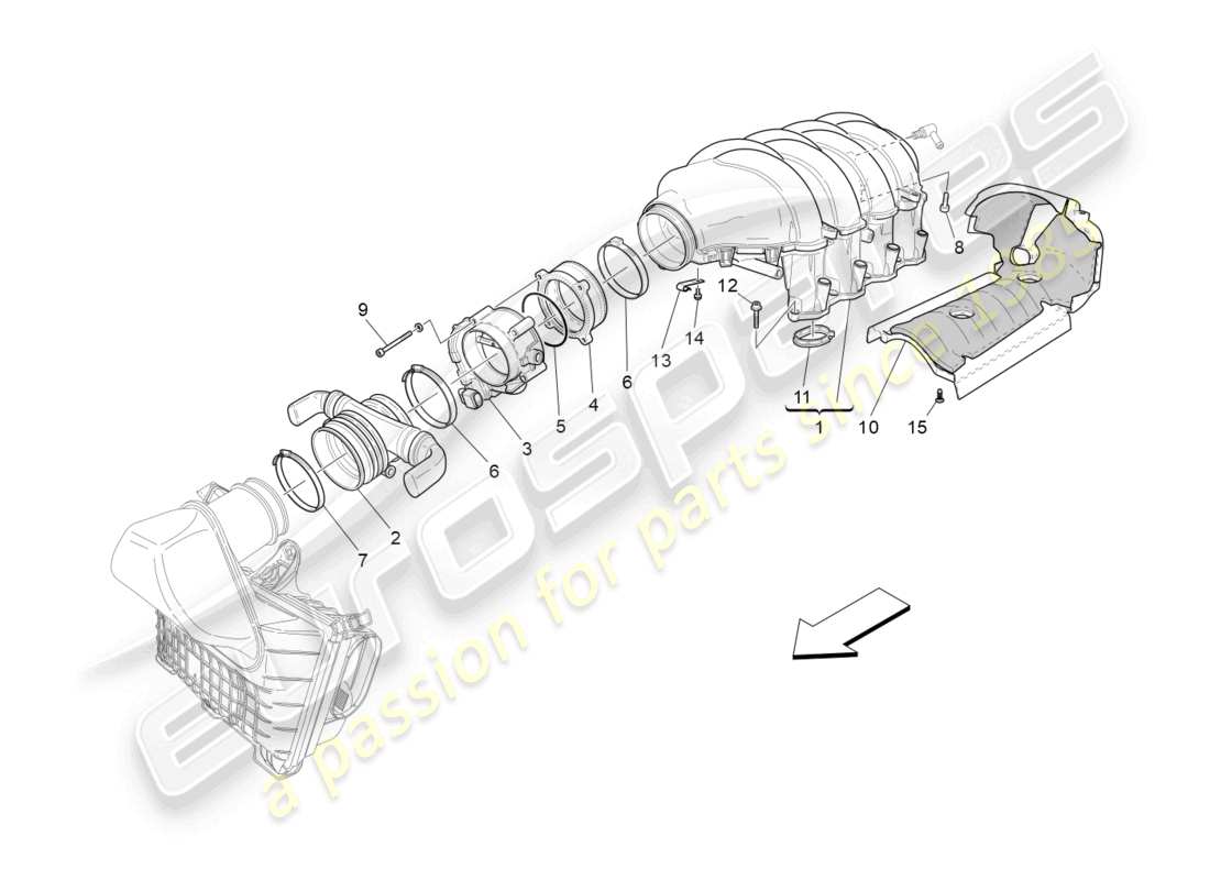 maserati granturismo mc stradale (2011) ansaugkrümmer und drosselklappengehäuse teilediagramm