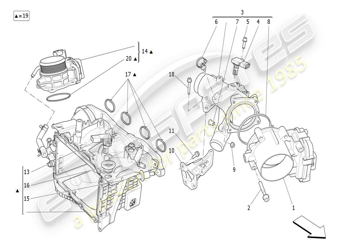maserati ghibli (2021) ansaugkrümmer und drosselklappengehäuse teilediagramm