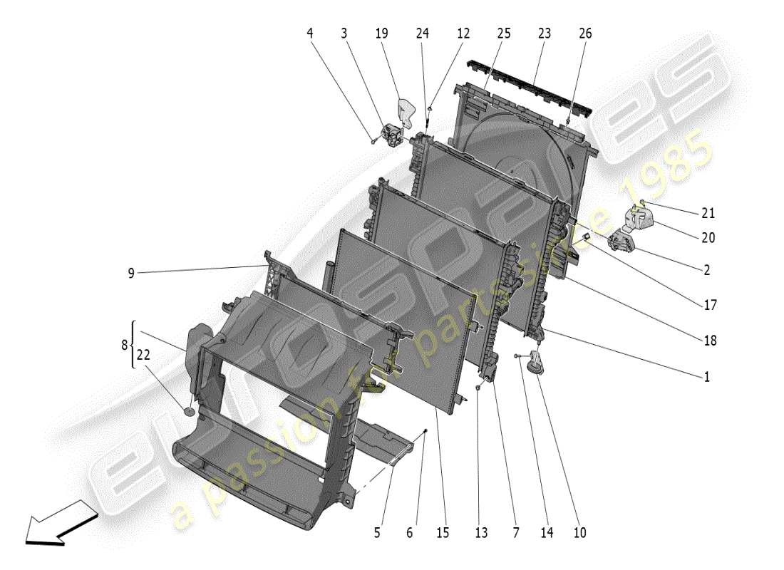 maserati grecale modena (2023) kühlung: luftkühler und kanäle teilediagramm