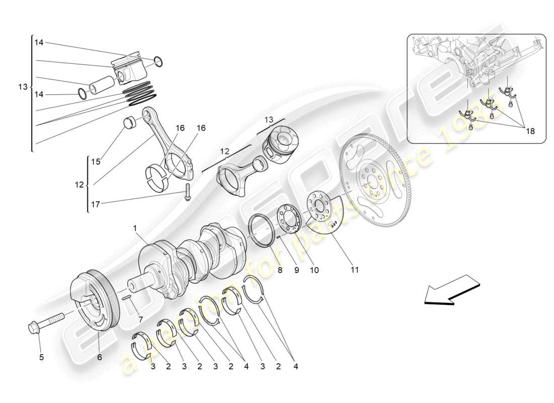 maserati levante (2017) kurbelmechanismus teilediagramm