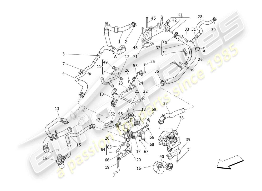 maserati levante gt (2022) kühlsystem: nähre und leitungen ersatzteildiagramm