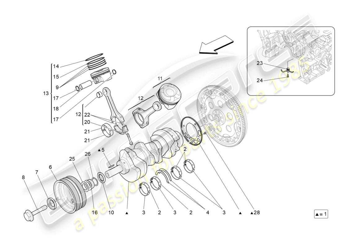 maserati levante (2020) kurbelmechanismus teilediagramm