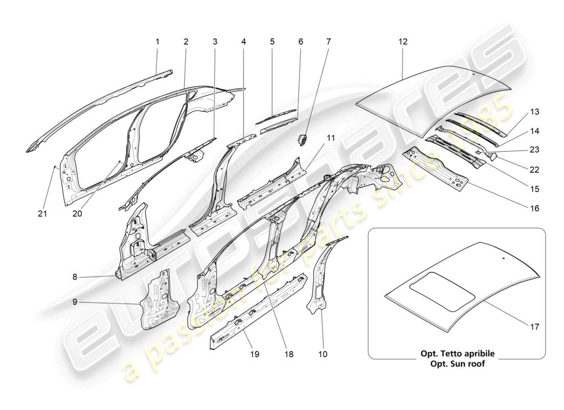 maserati quattroporte (2018) karosserie und mittlere aussenverkleidung teilediagramm