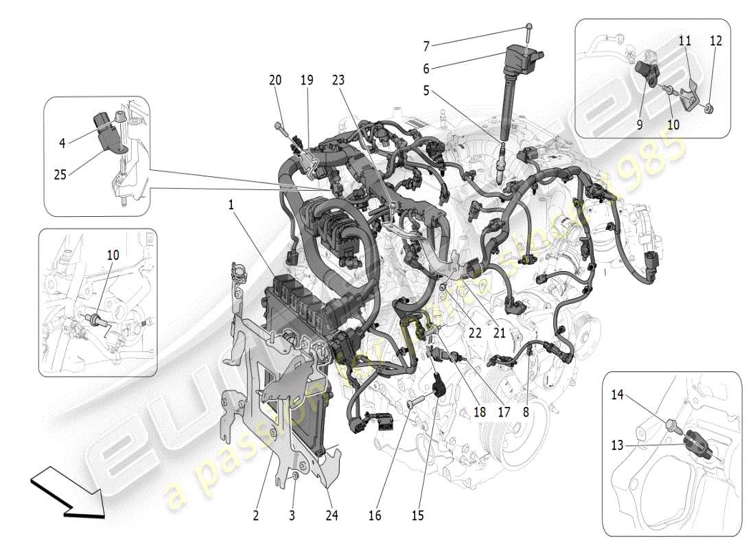 maserati grecale modena (2023) elektronische steuerung: einspritz- und motorsteuerungssteuerung teilediagramm