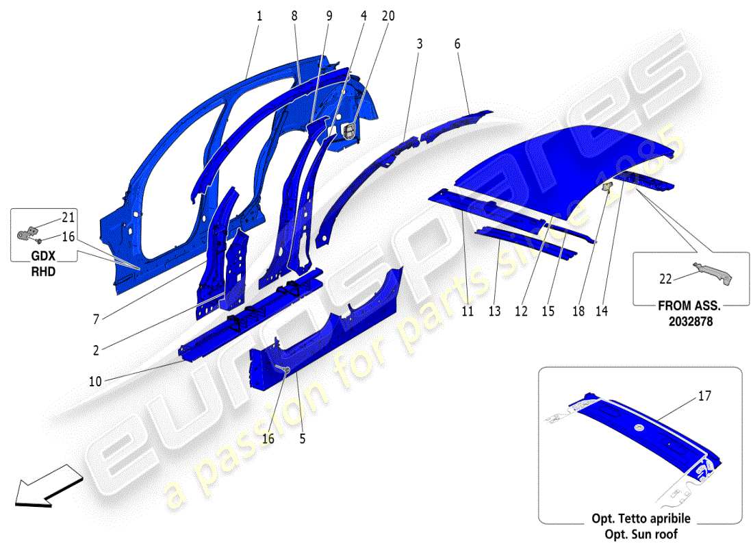 maserati grecale modena (2023) karosserie und mittlere aussenverkleidung teilediagramm