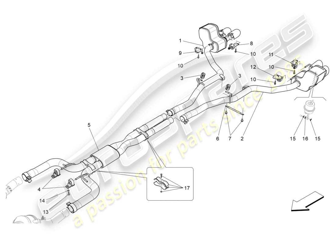 maserati ghibli (2016) schalldämpfer ersatzteildiagramm