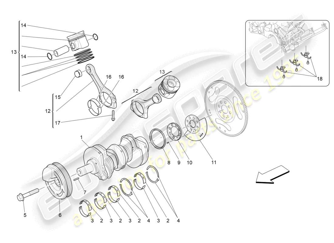 maserati levante (2020) kurbelmechanismus teilediagramm