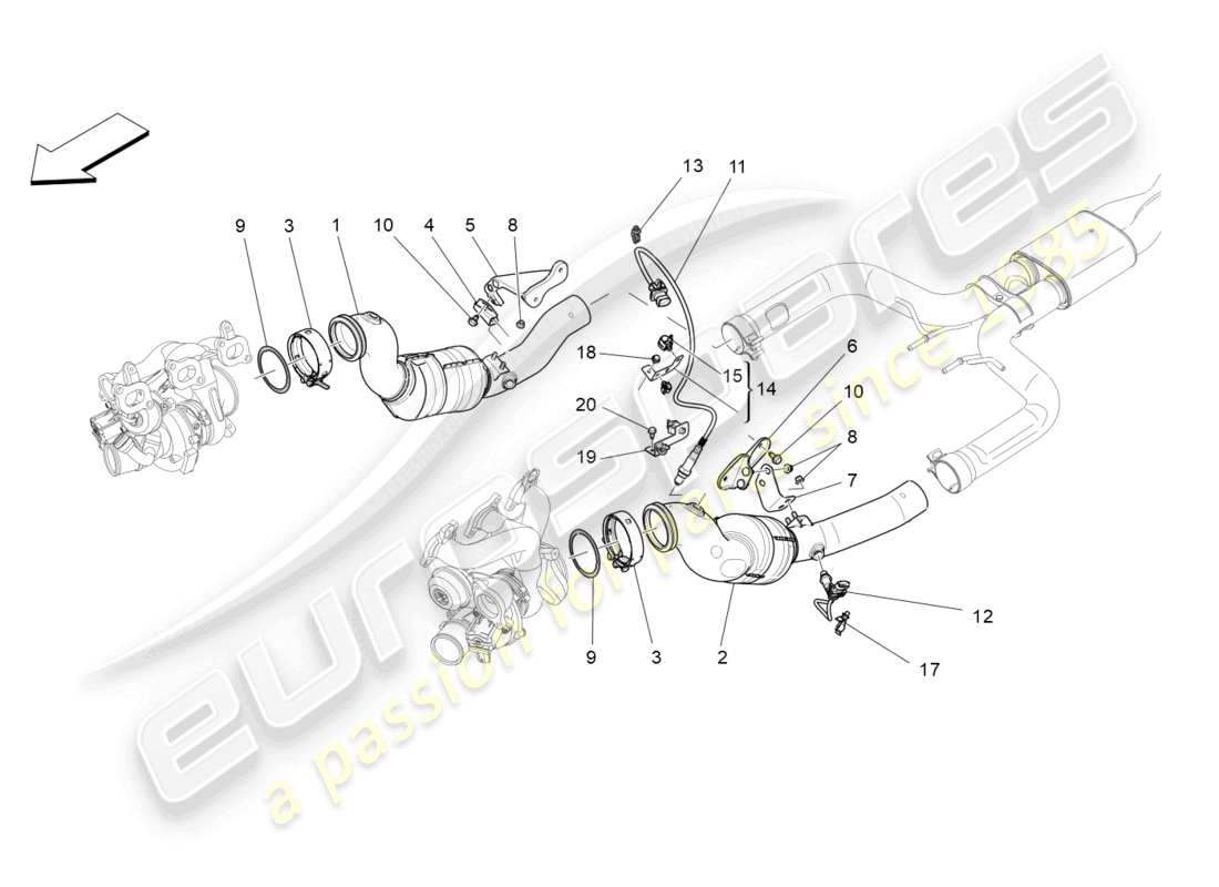 maserati levante modena s (2022) vorkatalysatoren und katalysatoren teilediagramm