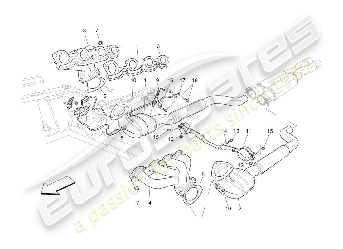 maserati grancabrio mc (2013) vorkatalysatoren und katalysatoren teilediagramm